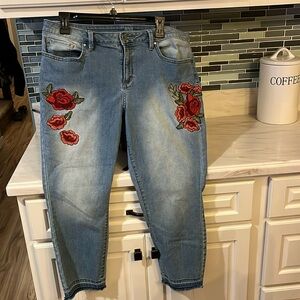 a.n.a skinny ankle embroidered jeans